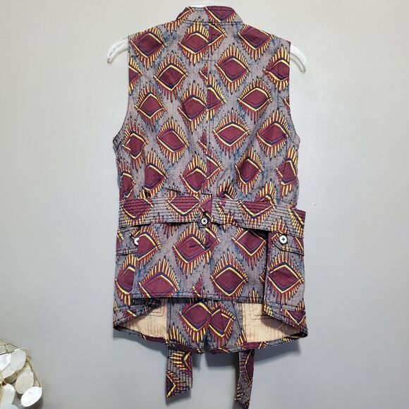 Anthropologie Elevenses Geo Safari Vest Women Size Small Utility Pockets Belt - Picture 3 of 12